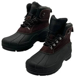 Totes Mens 9M Burgundy & Black Leather Snow Boots Rubber Soles Waterproof Shell
